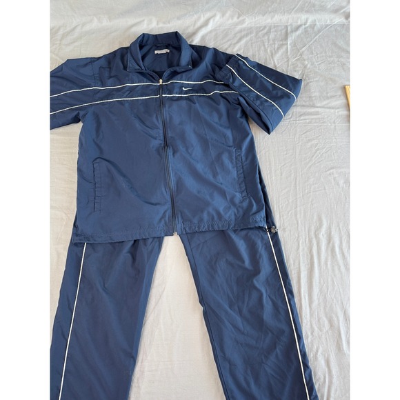 Vintage Nike Mens XL Tracksuit Set Y2K Zip Jacket Pants Navy Blue White Stripe - Picture 1 of 16